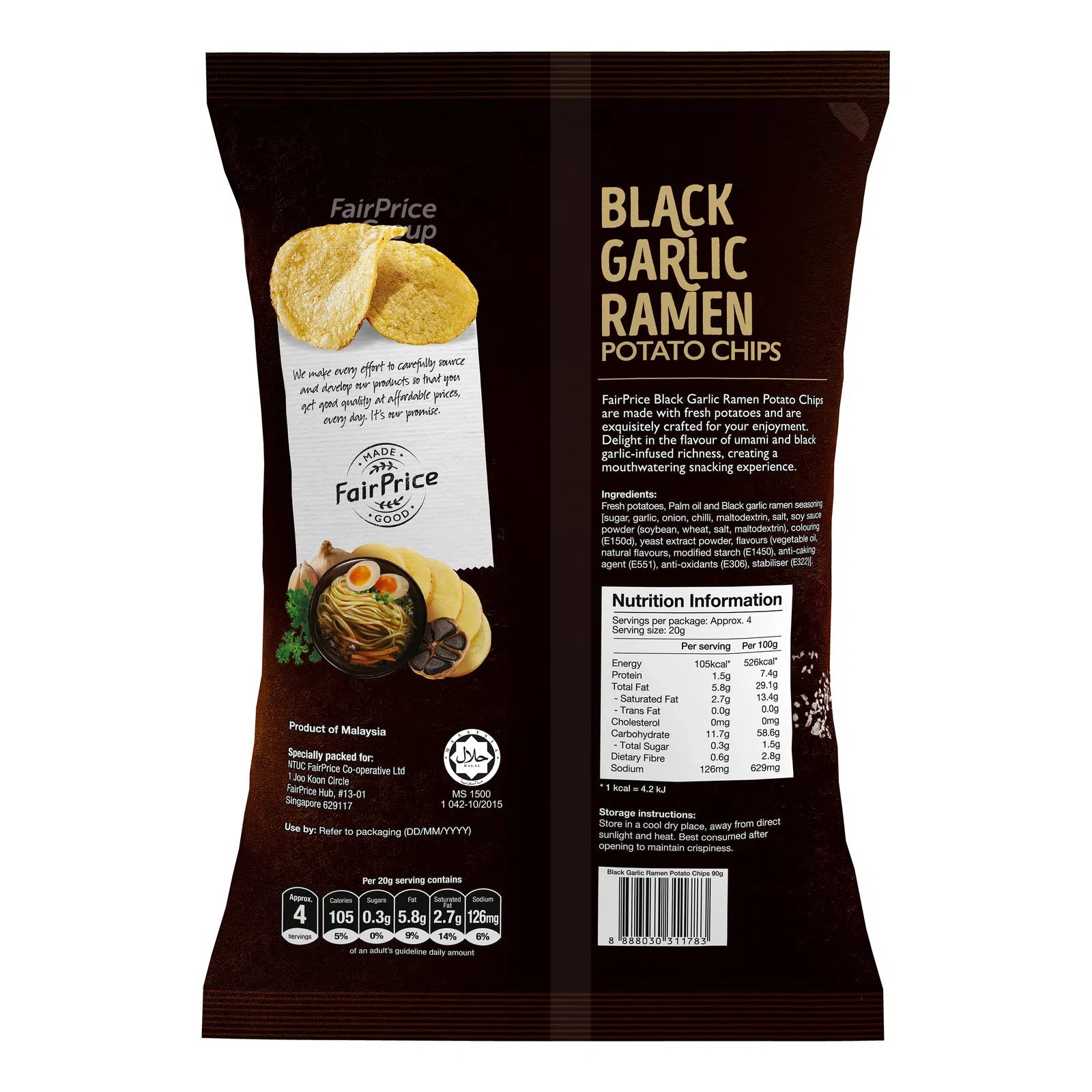 FairPrice Potato Chips Black Garlic Ramen 90g