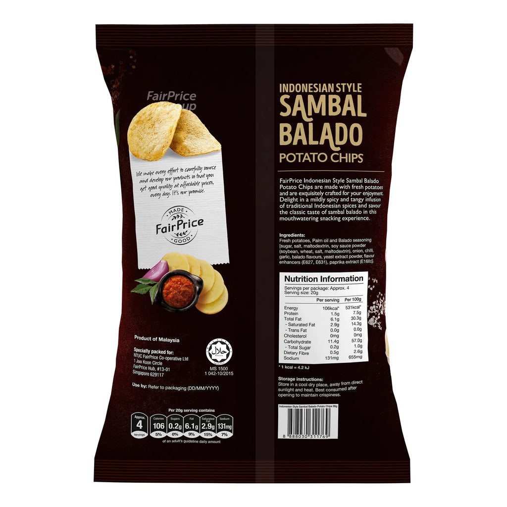 FairPrice Potato Chips Indonesian Style Sambal Balado 90g