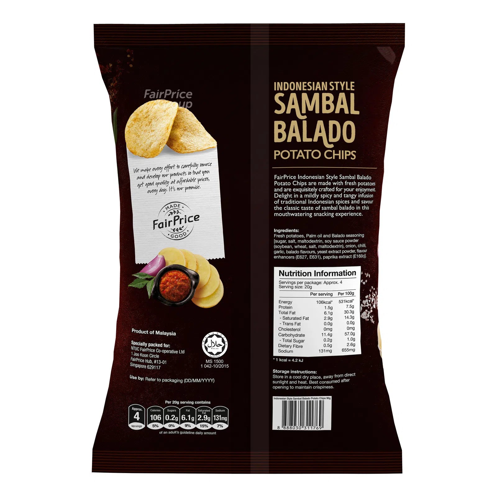 FairPrice Potato Chips Indonesian Style Sambal Balado 90g