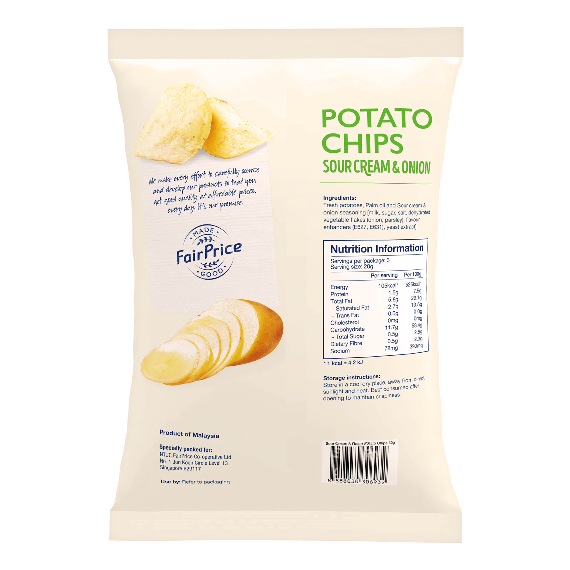 Fairprice Potato Chips Sour Cream n Onion 60 g