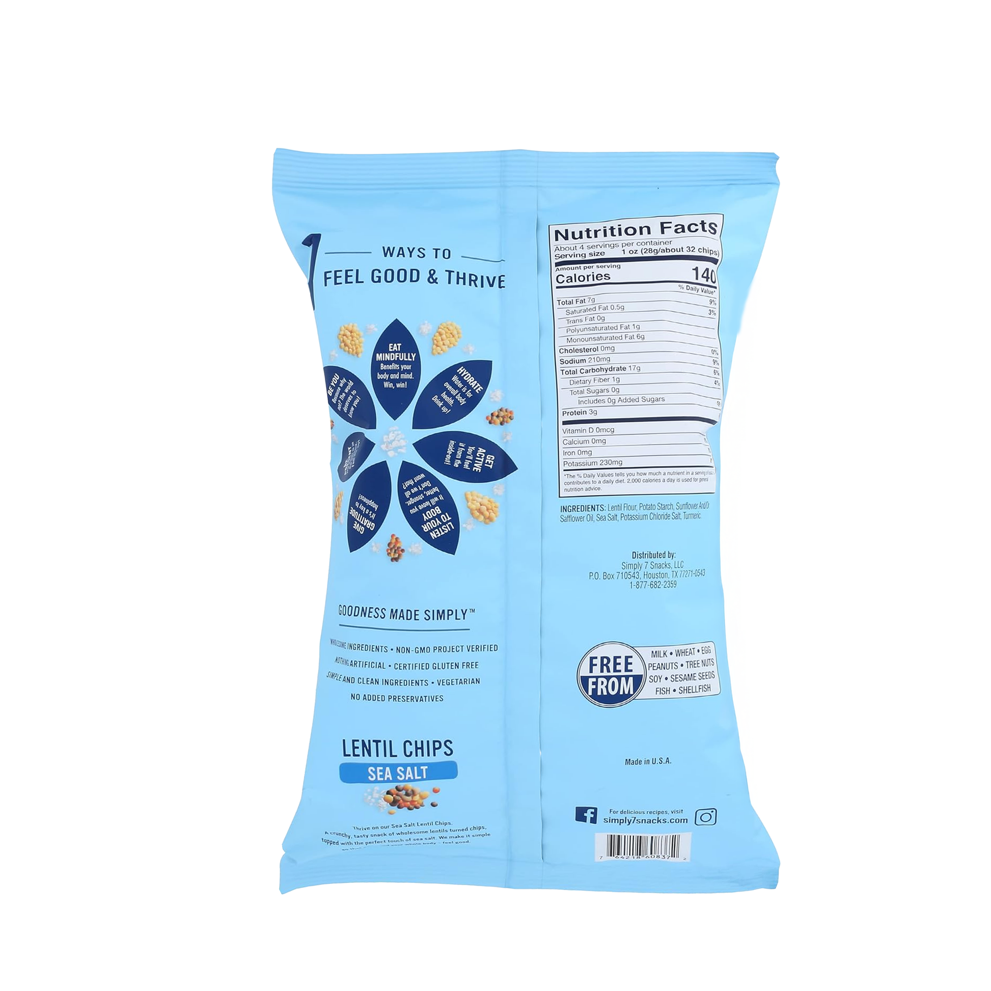 Simply 7 Chips Lentil Sea Salt 3.65 oz